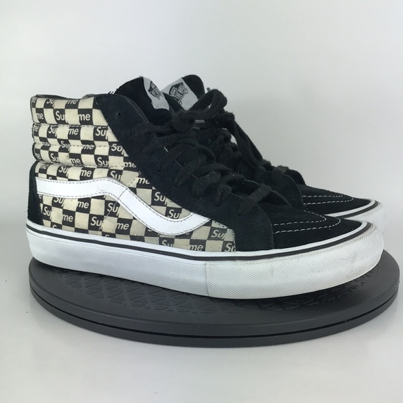 Vans x Supreme Sk8-Hi Pro Checkered Black/White Skate Shoes Men's Size 8.5 - Picture 3 of 16
